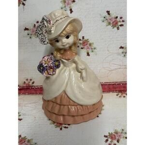 Vintage Porcelain Girl Figurine Bonnet Dress Floral